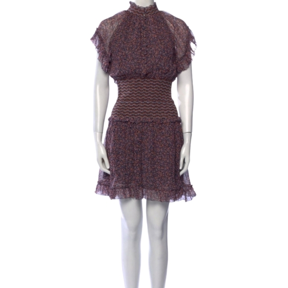 Jonathan Simkhai Serena Floral Mini Dress Size 4 Silk Burgandy and Navy - Picture 2 of 10